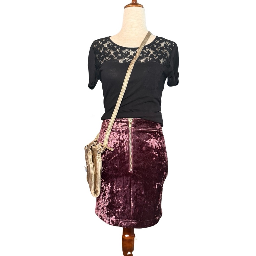 Vintage Y2K Crushed Velvet‎ Burgundy Mini Skirt Sz Sm